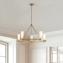 Luminosa Lighting Elstead Kristy Cylindrical Pendant Ceiling Light Contemporary Distressed Gold 5X E27 - thumbnail 2