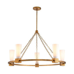 Luminosa Lighting Elstead Kristy Cylindrical Pendant Ceiling Light Contemporary Distressed Gold 5X E27 - thumbnail 1