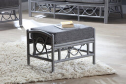 Desser Bali Grey Footstool Real Cane Rattan Cushioned Footrest In Slate Fabric - H46 X W64 X D48Cm - thumbnail 2