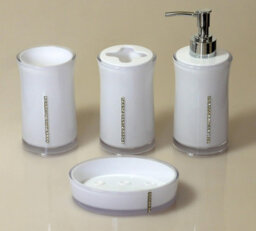 4 Pieces Acrylic Bathroom Accessories Set - White - thumbnail 3