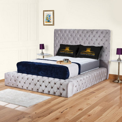 UKBEDFURNITURE Ambassador Silver Plush Valvet Upholstered Gas Lift Ottoman Storage Bed - With 54 Inch Headboard - image 1