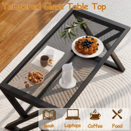 Huhote Stylish Grey Glass Coffee Table With Black Metal Frame 39 X 19 X 18 In For Living Room Bedroom Office End Table Side Table - thumbnail 8