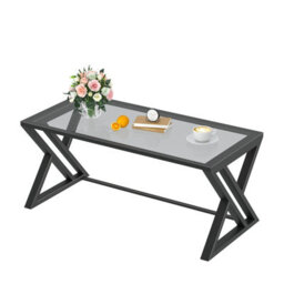 Huhote Stylish Grey Glass Coffee Table With Black Metal Frame 39 X 19 X 18 In For Living Room Bedroom Office End Table Side Table - thumbnail 2
