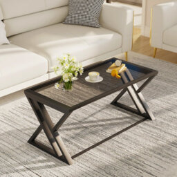 Huhote Stylish Grey Glass Coffee Table With Black Metal Frame 39 X 19 X 18 In For Living Room Bedroom Office End Table Side Table - thumbnail 4