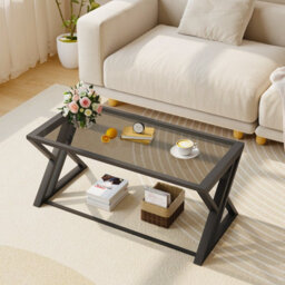 Huhote Stylish Grey Glass Coffee Table With Black Metal Frame 39 X 19 X 18 In For Living Room Bedroom Office End Table Side Table