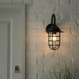 Anson Lighting Rikko Outdoor Wall Light Finished In Textured Black And Clear Glass - thumbnail 3