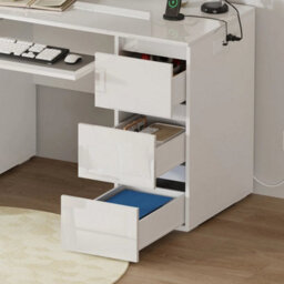 White Dressing Table High Gloss Vanity Makeup Pc Desk 6 Drawers Storage W Socket - thumbnail 4