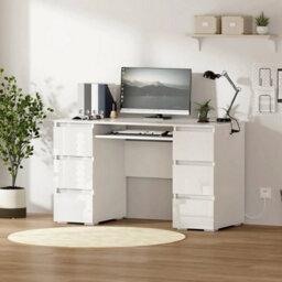 White Dressing Table High Gloss Vanity Makeup Pc Desk 6 Drawers Storage W Socket - thumbnail 3