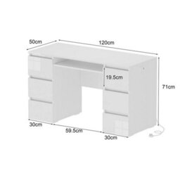 White Dressing Table High Gloss Vanity Makeup Pc Desk 6 Drawers Storage W Socket - thumbnail 2