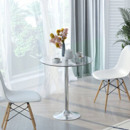 Wyld Haus Diliha 70Cm Round Tempered Glass Dining Table With Polished Steel Base For Compact Spaces - thumbnail 4