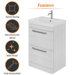 Plum&clay Emery Textured White Floor Standing Bathroom Vanity Unit & Basin Set With Nickel Handles (W)50Cm (H)86Cm - thumbnail 6