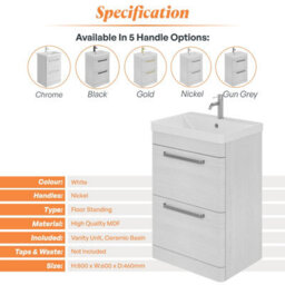 Plum&clay Emery Textured White Floor Standing Bathroom Vanity Unit & Basin Set With Nickel Handles (W)50Cm (H)86Cm - thumbnail 5
