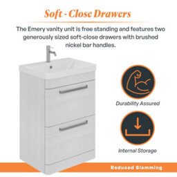 Plum&clay Emery Textured White Floor Standing Bathroom Vanity Unit & Basin Set With Nickel Handles (W)50Cm (H)86Cm - thumbnail 4