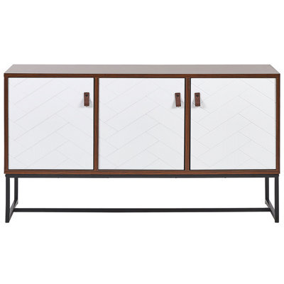 Beliani Compact Sideboard 62 X 112Cm Dark Brown With White Metal Legs, 3-Door Tv Stand - image 1