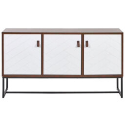 Beliani Compact Sideboard 62 X 112Cm Dark Brown With White Metal Legs, 3-Door Tv Stand - thumbnail 1