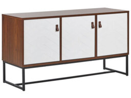 Beliani Compact Sideboard 62 X 112Cm Dark Brown With White Metal Legs, 3-Door Tv Stand - thumbnail 3