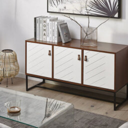 Beliani Compact Sideboard 62 X 112Cm Dark Brown With White Metal Legs, 3-Door Tv Stand - thumbnail 2