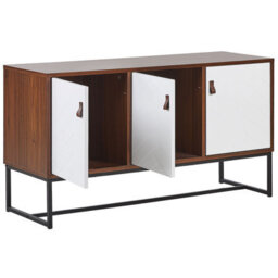 Beliani Compact Sideboard 62 X 112Cm Dark Brown With White Metal Legs, 3-Door Tv Stand - thumbnail 5