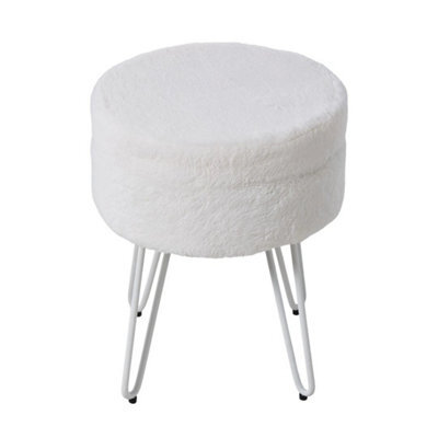 Faux Rabbit Fur Storage Footstool Ottoman Stool Dressing Seat With Metal Legs - image 1