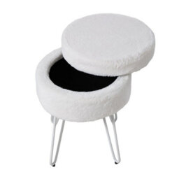Faux Rabbit Fur Storage Footstool Ottoman Stool Dressing Seat With Metal Legs - thumbnail 3