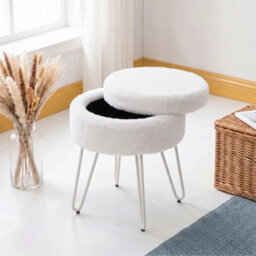 Faux Rabbit Fur Storage Footstool Ottoman Stool Dressing Seat With Metal Legs - thumbnail 6