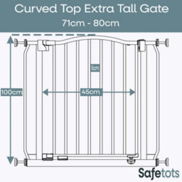 Safetots Extra Tall Curved Top Safety Gate, 98Cm - 107Cm, Matt White, Extra Tall 100Cm In Height, Pressure Fit Stair Gate - thumbnail 3