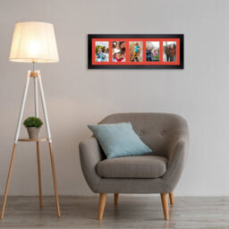 AK Frames 26X8 Black Sleek Multi Photo Frame With Poppy Red Mount - Holds 5 Apertures (5X) 6X4 Photos - thumbnail 3