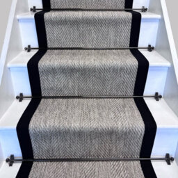 RainbowHome Herringbone New England Grey Stair Runner Black Border 60 700
