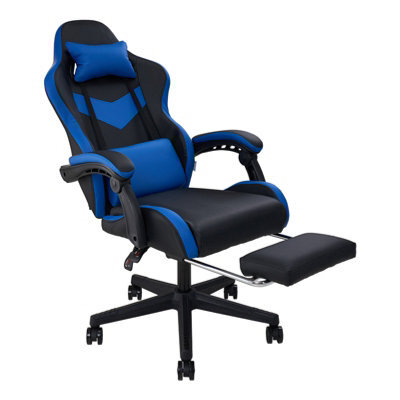 Living And Home Blue And Black Ergonomic High Back Gaming Chair With Massage Lumbar Support & Footrest - image 1