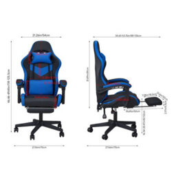 Living And Home Blue And Black Ergonomic High Back Gaming Chair With Massage Lumbar Support & Footrest - thumbnail 6