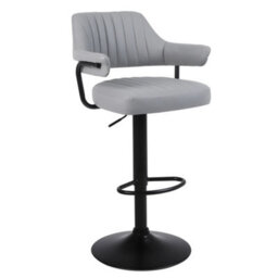 Grey Plush Bar Stool Gas Lift Arms Back - thumbnail 1