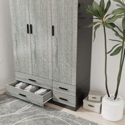 Urbn-Living Urbnliving 180Cm Height Ash Grey 3 Door 4 Drawer Wardrobe Storage Shelf Modern Bedroom Black Furniture - thumbnail 5