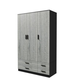 Urbn-Living Urbnliving 180Cm Height Ash Grey 3 Door 4 Drawer Wardrobe Storage Shelf Modern Bedroom Black Furniture - thumbnail 6