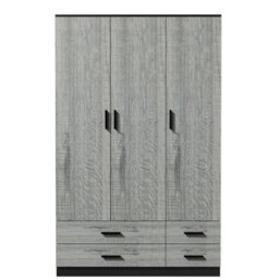 Urbn-Living Urbnliving 180Cm Height Ash Grey 3 Door 4 Drawer Wardrobe Storage Shelf Modern Bedroom Black Furniture - thumbnail 3