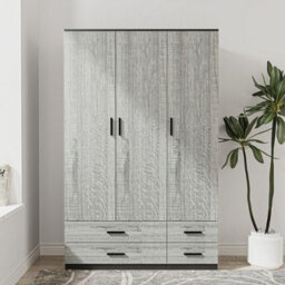 Urbn-Living Urbnliving 180Cm Height Ash Grey 3 Door 4 Drawer Wardrobe Storage Shelf Modern Bedroom Black Furniture - thumbnail 2