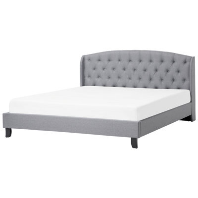 Beliani Bed Fabric Bordeaux 180 X 200 Cm (Eu Super King) Light Grey - image 1