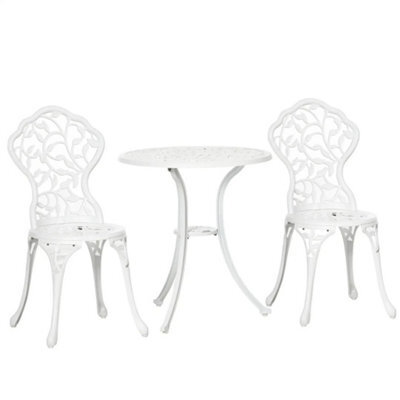 3 Pcs Aluminium Bistro Garden Furniture Set With Table And Chairs Antique White - image 1