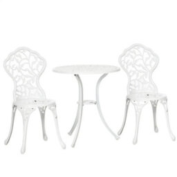 3 Pcs Aluminium Bistro Garden Furniture Set With Table And Chairs Antique White