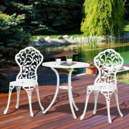 3 Pcs Aluminium Bistro Garden Furniture Set With Table And Chairs Antique White - thumbnail 2