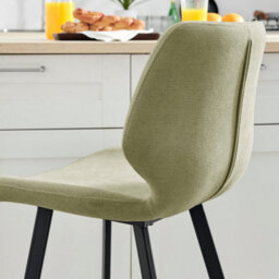 Furniturebox Uk 2X Counter Stools - Nyla Light Sage Green Fabric Upholstered Dining Chair Black Metal Legs - Kitchen Furniture - thumbnail 4