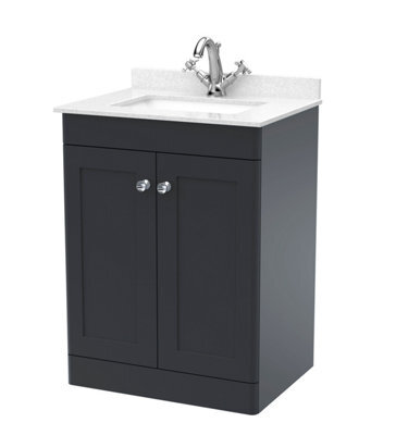 Balterley Swynnerton Traditional 2 Door Floor Standing Vanity Unit With Marble Basin, Dark Grey, 600mm - image 1