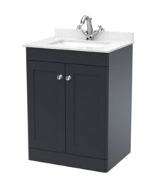 Balterley Swynnerton Traditional 2 Door Floor Standing Vanity Unit With Marble Basin, Dark Grey, 600mm - thumbnail 1