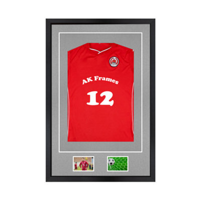 "AK Frames 90X60Cm Matte Black Football Shirt Frame With Silver Mount - 58X40Cm Shirt Window Plus Two 5X3.5"" Photo Apertures" - image 1