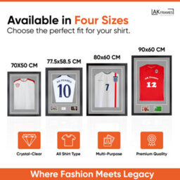 "AK Frames 90X60Cm Matte Black Football Shirt Frame With Silver Mount - 58X40Cm Shirt Window Plus Two 5X3.5"" Photo Apertures" - thumbnail 2