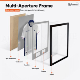 "AK Frames 90X60Cm Matte Black Football Shirt Frame With Silver Mount - 58X40Cm Shirt Window Plus Two 5X3.5"" Photo Apertures" - thumbnail 5