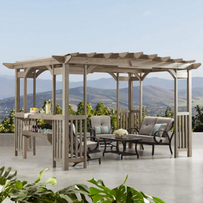 Yardistry Direct UK Madison Pergola 10Ft X 14Ft (3M X 4.2M) With 2 Bar Stools - image 1