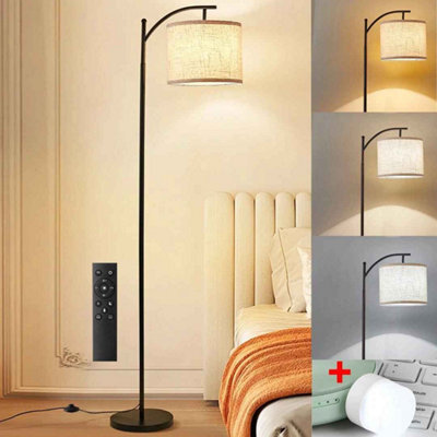 Modern Floor Lamp With Linen Shade & Remote Control, Free Standing Standing Light With Bulb For Bedroom & Living Room, Black Fini - image 1