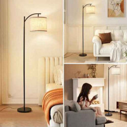 Modern Floor Lamp With Linen Shade & Remote Control, Free Standing Standing Light With Bulb For Bedroom & Living Room, Black Fini - thumbnail 4