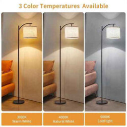 Modern Floor Lamp With Linen Shade & Remote Control, Free Standing Standing Light With Bulb For Bedroom & Living Room, Black Fini - thumbnail 7