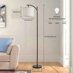 Modern Floor Lamp With Linen Shade & Remote Control, Free Standing Standing Light With Bulb For Bedroom & Living Room, Black Fini - thumbnail 2